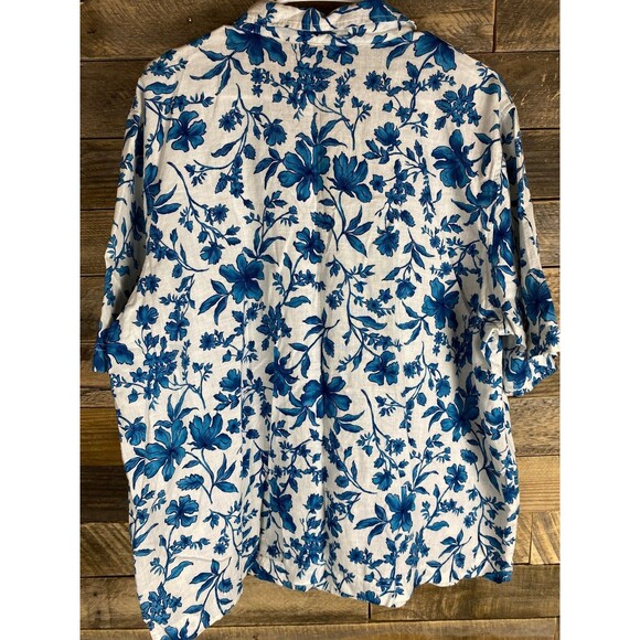 Carole Little Women's Top 2X Blue Floral Linen Rayon Button Front - Picture 6 of 11